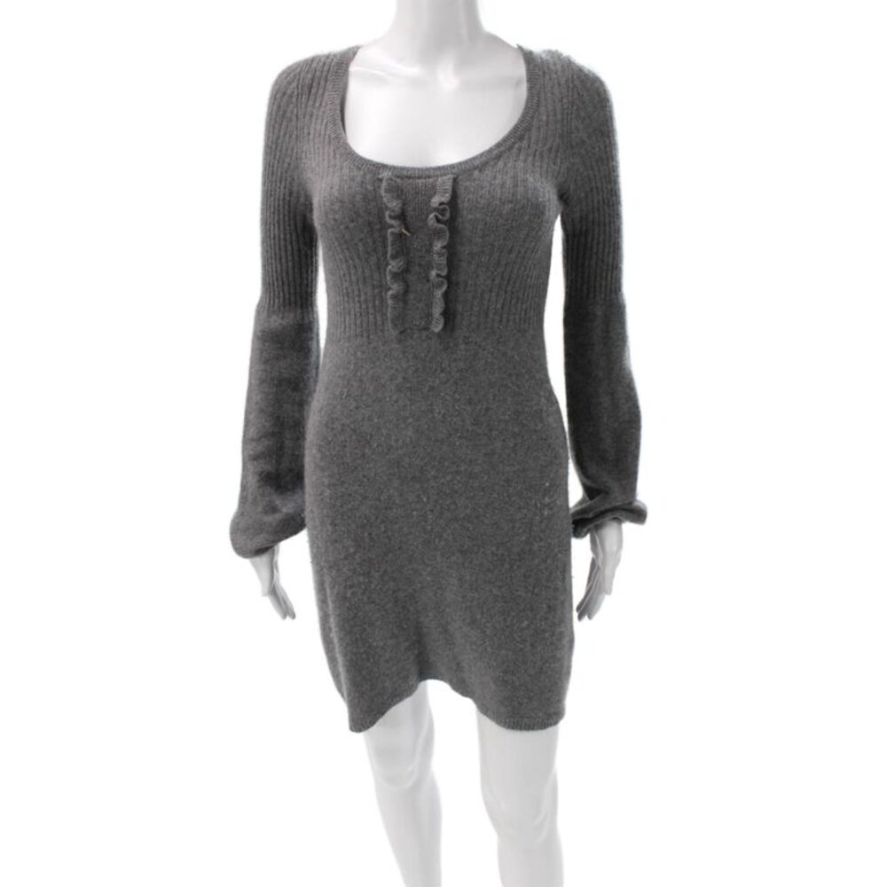 Aqua Cashmere Womens Sweater Dress Gray Scoop Neck Long Sleeve Size S